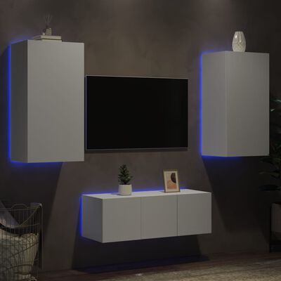 vidaXL Mobili TV a Muro con LED 4pz Bianchi in Legno Multistrato