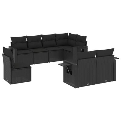 vidaXL Set Divani da Giardino con Cuscini 8 pz Nero in Polyrattan