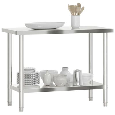 vidaXL Tavolo da Lavoro da Cucina 110x55x85 cm in Acciaio Inossidabile