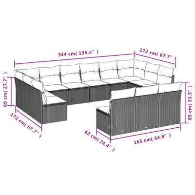 vidaXL Set Divano da Giardino 13 pz con Cuscini Beige in Polyrattan