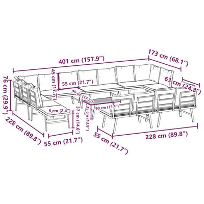 vidaXL Set Panche Giardino Cuscini 9pz Nere Acciaio Verniciato Polvere