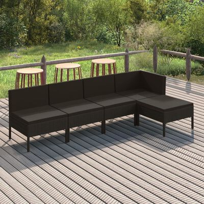 vidaXL Set Divani da Giardino 5 pz con Cuscini in Polyrattan Nero