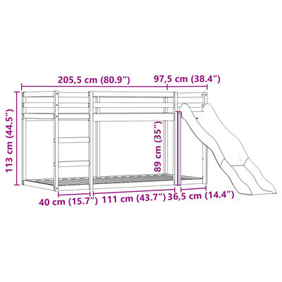 vidaXL Letto a Castello con Scivolo e Tende Rosa 90x200 cm