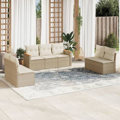 vidaXL Set Divani da Giardino 7 pz con Cuscini Beige in Polyrattan