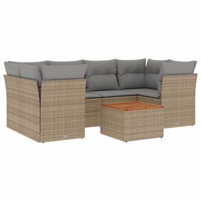 vidaXL Set Divani da Giardino 7 pz con Cuscini Beige in Polyrattan