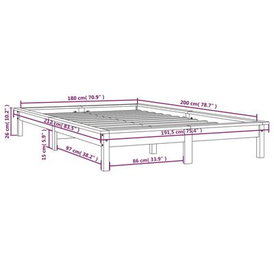 vidaXL Giroletto Nero 180x200 cm Super King in Legno Massello di Pino