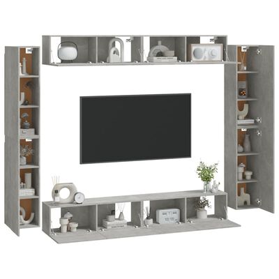 vidaXL Set Mobili Porta TV 8pz Grigio Cemento in Legno Multistrato