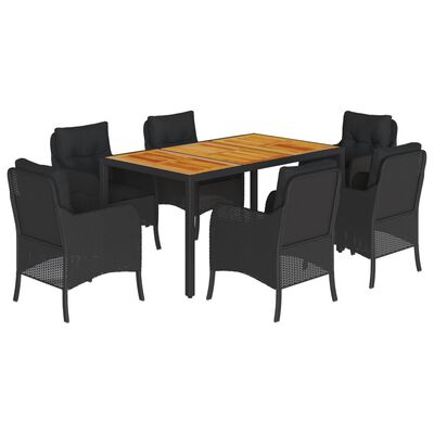 vidaXL Set da Pranzo da Giardino 7 pz Nero con Cuscini in Polyrattan