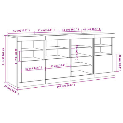 vidaXL Credenza con Luci LED Bianca 164x37x67 cm