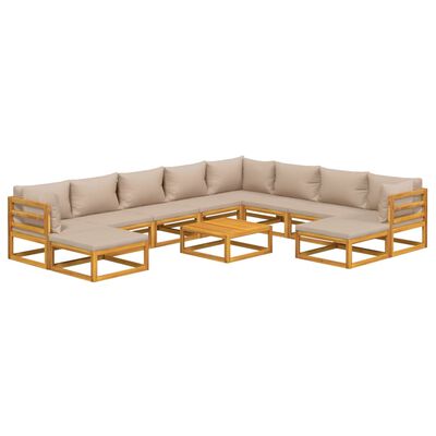 vidaXL Set Salotto da Giardino 11pz con Cuscini Tortora Legno Massello