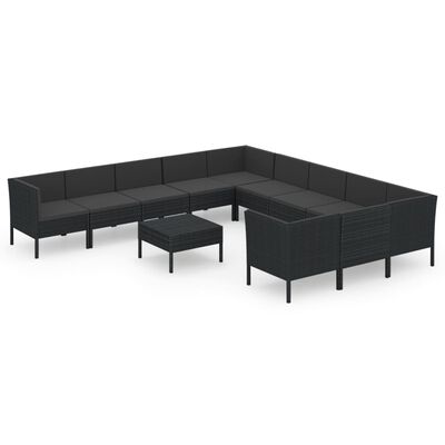 vidaXL Set Divani da Giardino 12 pz con Cuscini in Polyrattan Nero