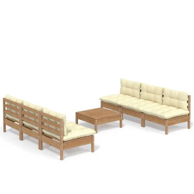 vidaxL Set Salotto da Giardino 7pz con Cuscini Crema in Legno di Pino