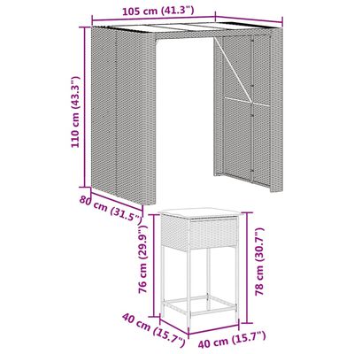 vidaXL Set Bar da Giardino 5 pz con Cuscini in Polyrattan Marrone