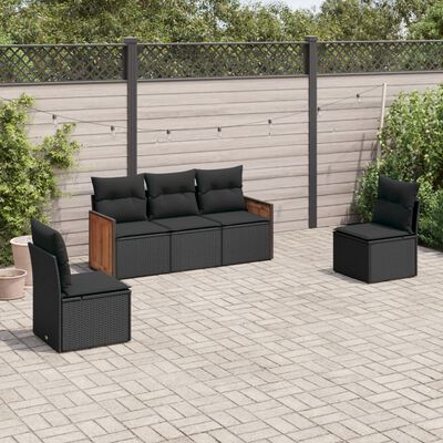 vidaXL Set Divani da Giardino 5 pz con Cuscini in Polyrattan Nero