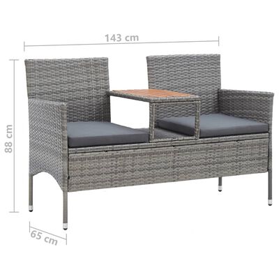 vidaXL Panca da Giardino 2 Posti con Tavolino 143 cm Polyrattan Grigio