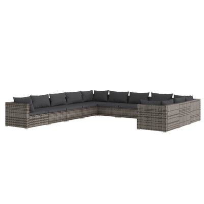 vidaXL Set Divani da Giardino 11 pz con Cuscini in Polyrattan Grigio