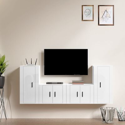 vidaXL Set di Mobili Porta TV 4 pz Bianco Lucido in Legno Multistrato