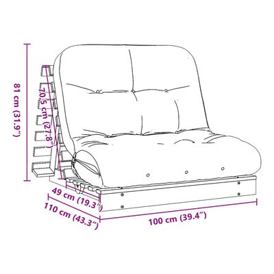 vidaXL Divano Letto Futon con Materasso 100x206x11 Legno Massello Pino