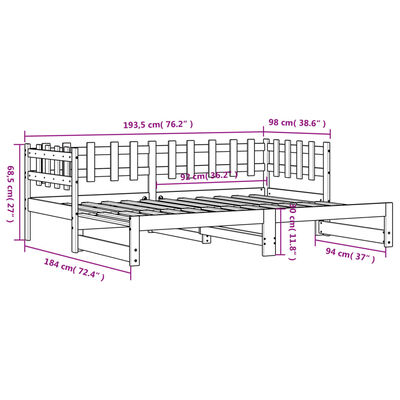 vidaXL Dormeuse Estraibile 2x(90x190) cm Legno Massello di Pino