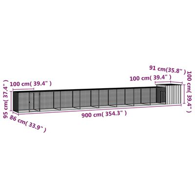 vidaXL Gabbia per Polli Grigia 900x91x100 cm Acciaio Zincato