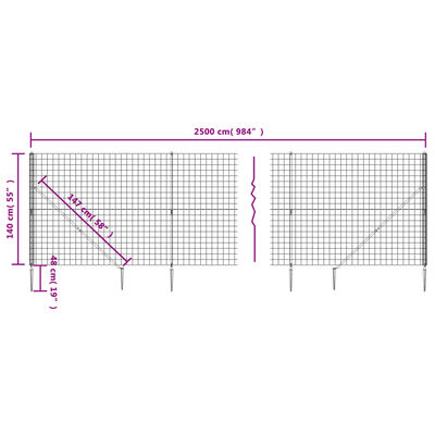 vidaXL Recinzione Metallica con Picchetti Ancoraggio Verde 1,4x25 m