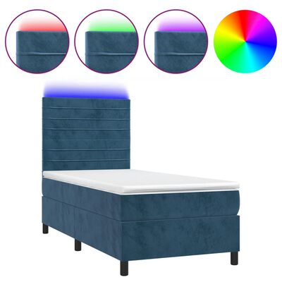 vidaXL Letto a Molle con Materasso e LED Blu Scuro 80x200cm in Velluto