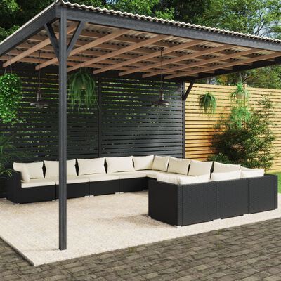 vidaXL Set Divani da Giardino 11 pz con Cuscini in Polyrattan Nero