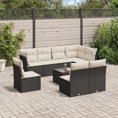 vidaXL Set Divani da Giardino 9 pz con Cuscini Nero in Polyrattan