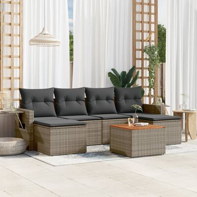 vidaXL Set Divani da Giardino 7 pz con Cuscini Grigio in Polyrattan