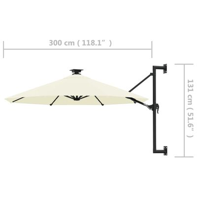 vidaXL Ombrellone da Giardino a Parete con LED 300 cm Sabbia