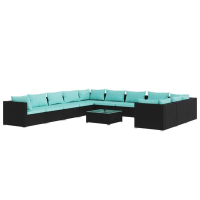 vidaXL Set Divani da Giardino 12 pz con Cuscini in Polyrattan Nero