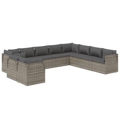 vidaXL Set Divani da Giardino 10 pz con Cuscini in Polyrattan Grigio