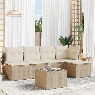 vidaXL Set Divano da Giardino 6 pz con Cuscini Beige in Polyrattan