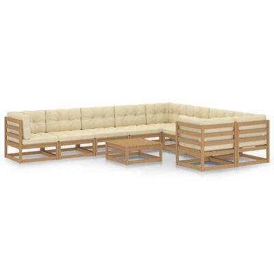 vidaXL Set Salotto Giardino e Cuscini 10 pz Legno Massello Pino Ambra