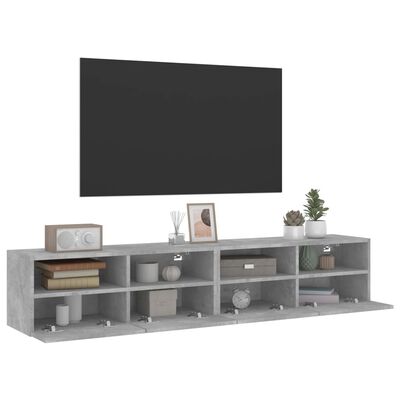 vidaXL Mobili TV Muro 2pz Grigio Cemento 80x30x30 cm Legno Multistrato