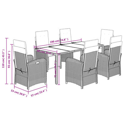 vidaXL Set da Pranzo da Giardino 7 pz Nero con Cuscini in Polyrattan