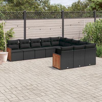 vidaXL Set Divani da Giardino 11 pz con Cuscini in Polyrattan Nero