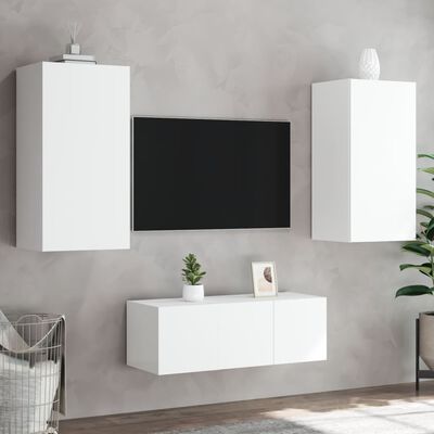 vidaXL Mobili TV a Muro con LED 4pz Bianchi in Legno Multistrato