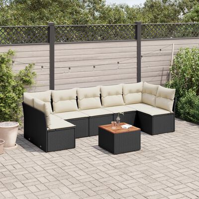 vidaXL Set Divani da Giardino con Cuscini 8 pz Nero in Polyrattan