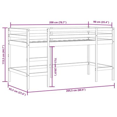 vidaXL Letto a Soppalco con Tunnel Bambini Blu 90x200cm Massello Pino