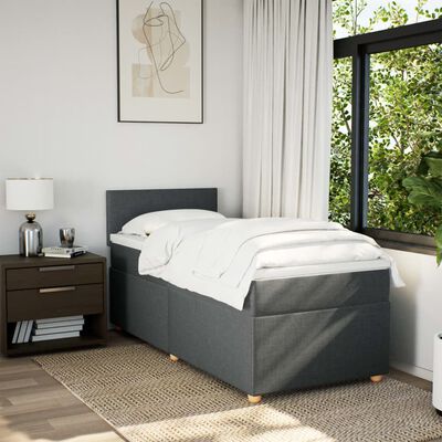 vidaXL Letto a Molle con Materasso Grigio Scuro Singolo in Tessuto