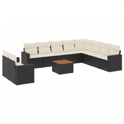 vidaXL Set Divani da Giardino 11 pz con Cuscini in Polyrattan Nero