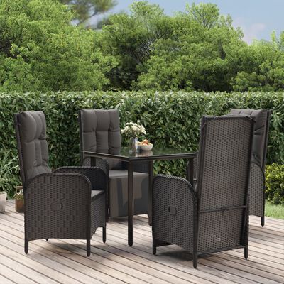 vidaXL Set da Pranzo da Giardino 5 pz Nero con Cuscini in Polyrattan