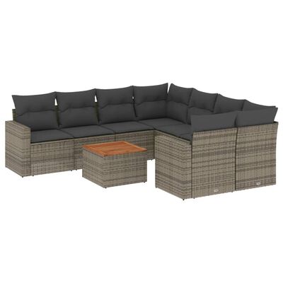 vidaXL Set Divano da Giardino 9 pz con Cuscini Grigio in Polyrattan