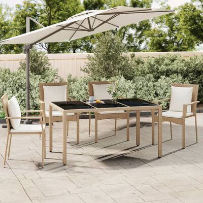 vidaXL Tavolo da Giardino Piano Vetro Beige Polyrattan Vetro Temperato