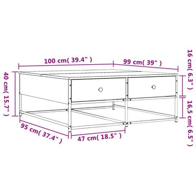 vidaXL Tavolino da Salotto Grigio Sonoma 100x99x40cm Legno Multistrato