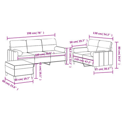 vidaXL Set di Divani 3 pz con Cuscini Grigio Scuro in Tessuto