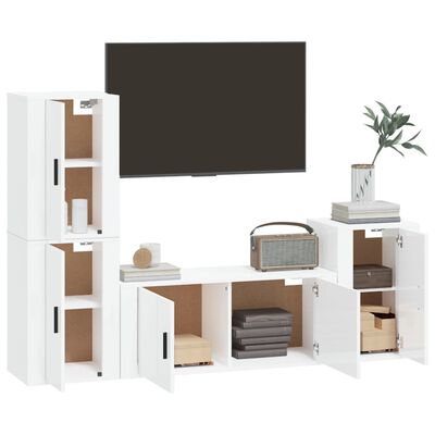 vidaXL Set di Mobili Porta TV 4 pz Bianco Lucido in Legno Multistrato