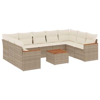 vidaXL Set Divano da Giardino 10 pz con Cuscini Beige in Polyrattan