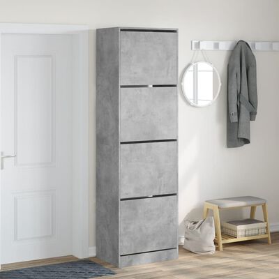 vidaXL Scarpiera 4 Cassetti Ribaltabili Grigio Cemento 60x42x204 cm